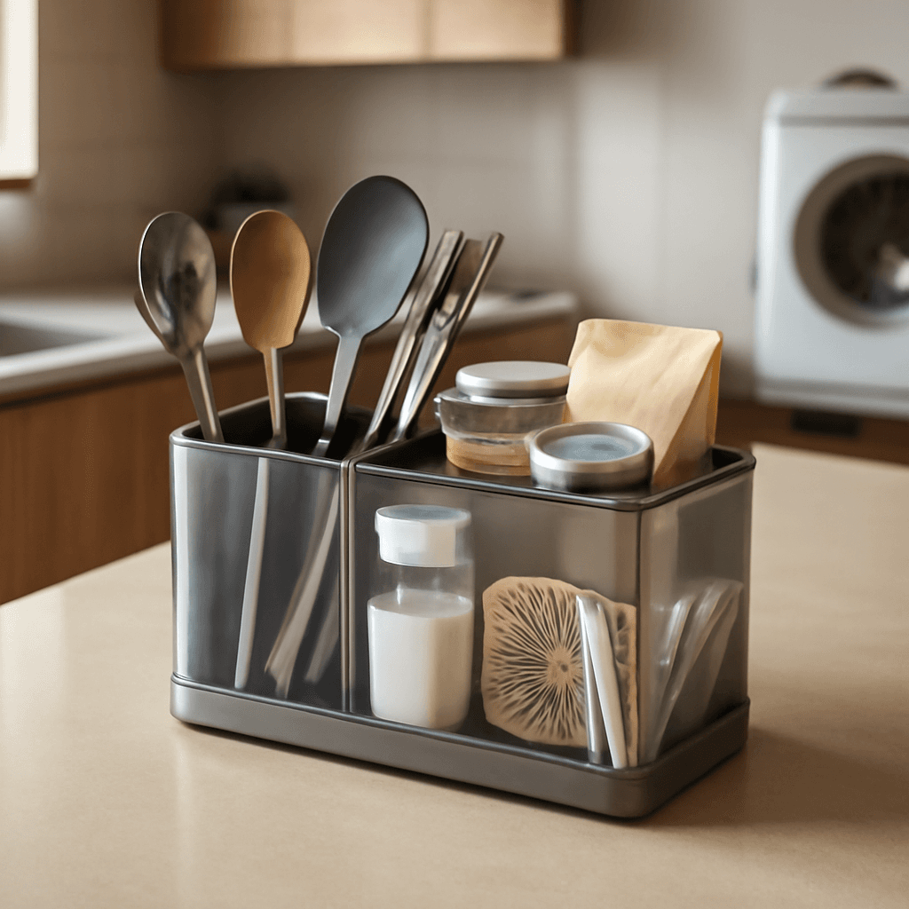 organizador compacto que facilita a arrumação prática da cozinha e lavanderia