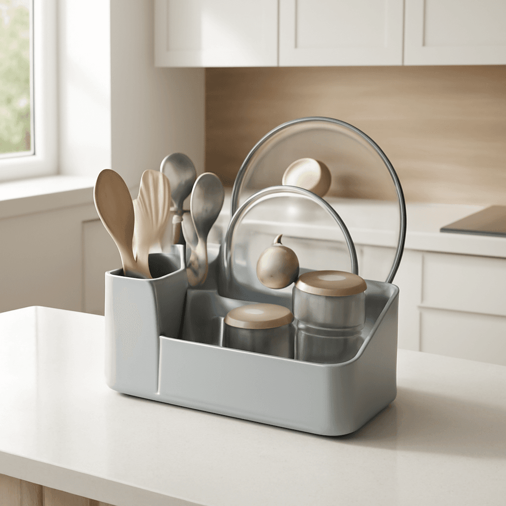 Organizador compacto que otimiza a cozinha e facilita o dia a dia em casa