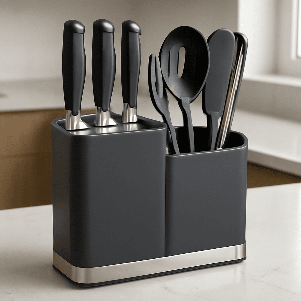 Organizador compacto para utensílios que facilita o dia a dia na cozinha
