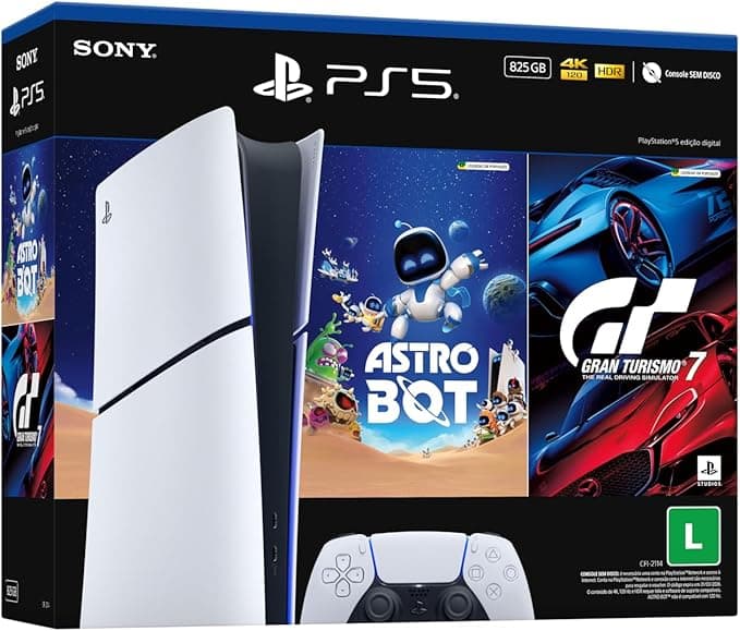 PS5 Slim Digital 825GB com ASTRO BOT e GT7 por R$2.699,10 na BF