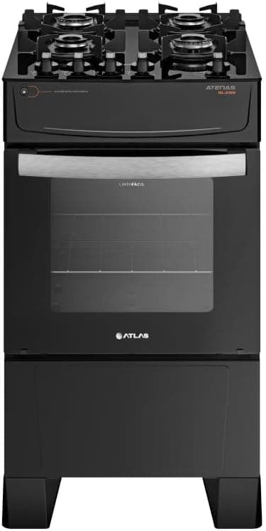 Fogão Atlas 4 Bocas Preto Atenas Glass com Acendimento — Black Friday
