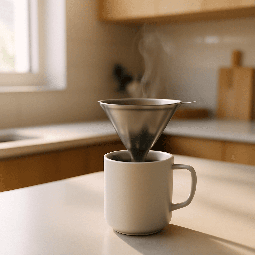 Mini coador inox: café fresco e prático para sua rotina na cozinha