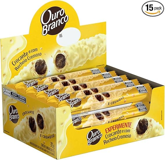 Ouro Branco Stick Wafer Recheado: 15×25 g por R$34,80 na Amazon
