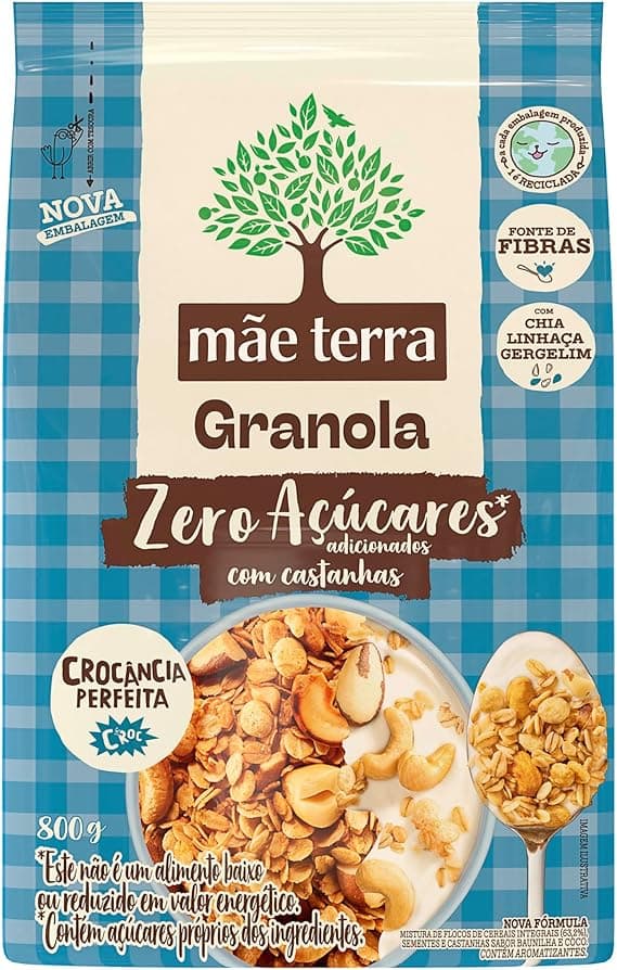 Granola Zero Açúcares 800 g da Mãe Terra por R$27,98 na Amazon