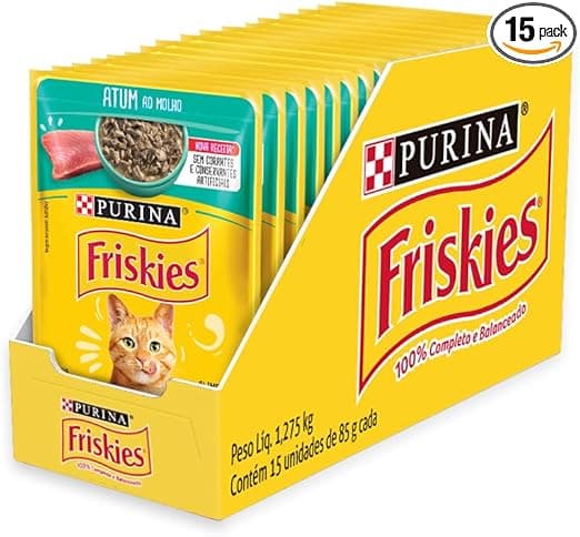 Friskies Atum ao Molho: 15 sachês 85 g cada para gatos adultos R$33,19