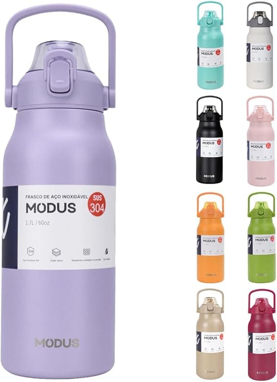 Garrafa Térmica de Viagem 1700ml com Canudo Roxa — R$102,82