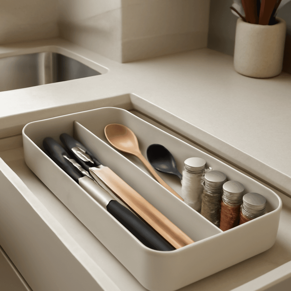 organizador compacto que otimiza a cozinha e facilita o dia a dia em casa