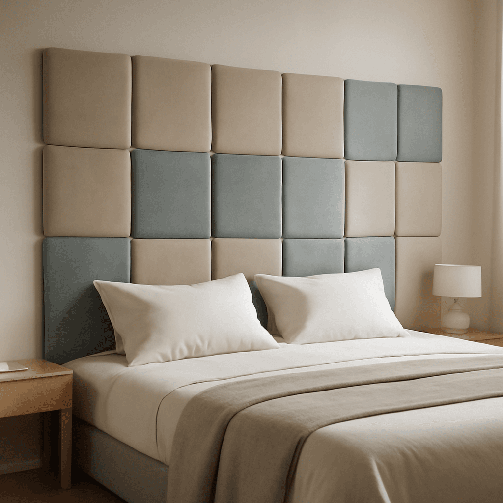 Cabeceira adesiva modular que valoriza a decoração e protege a parede do quarto