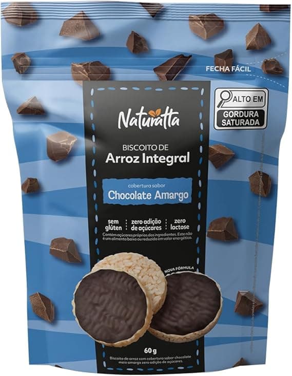 Biscoito de Arroz Naturatta com Chocolate Zero Açúcar 60 g — vegano