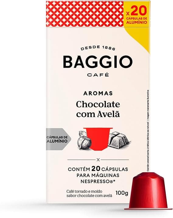 Cápsulas Baggio Avelã Chocolate (20) R$41,00 — frescor pela atmosfera