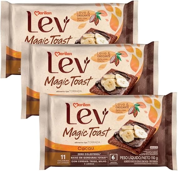 Kit 3 Torradas Doce Lev Magic Toast Cacau e Cereais Marilan 110 g