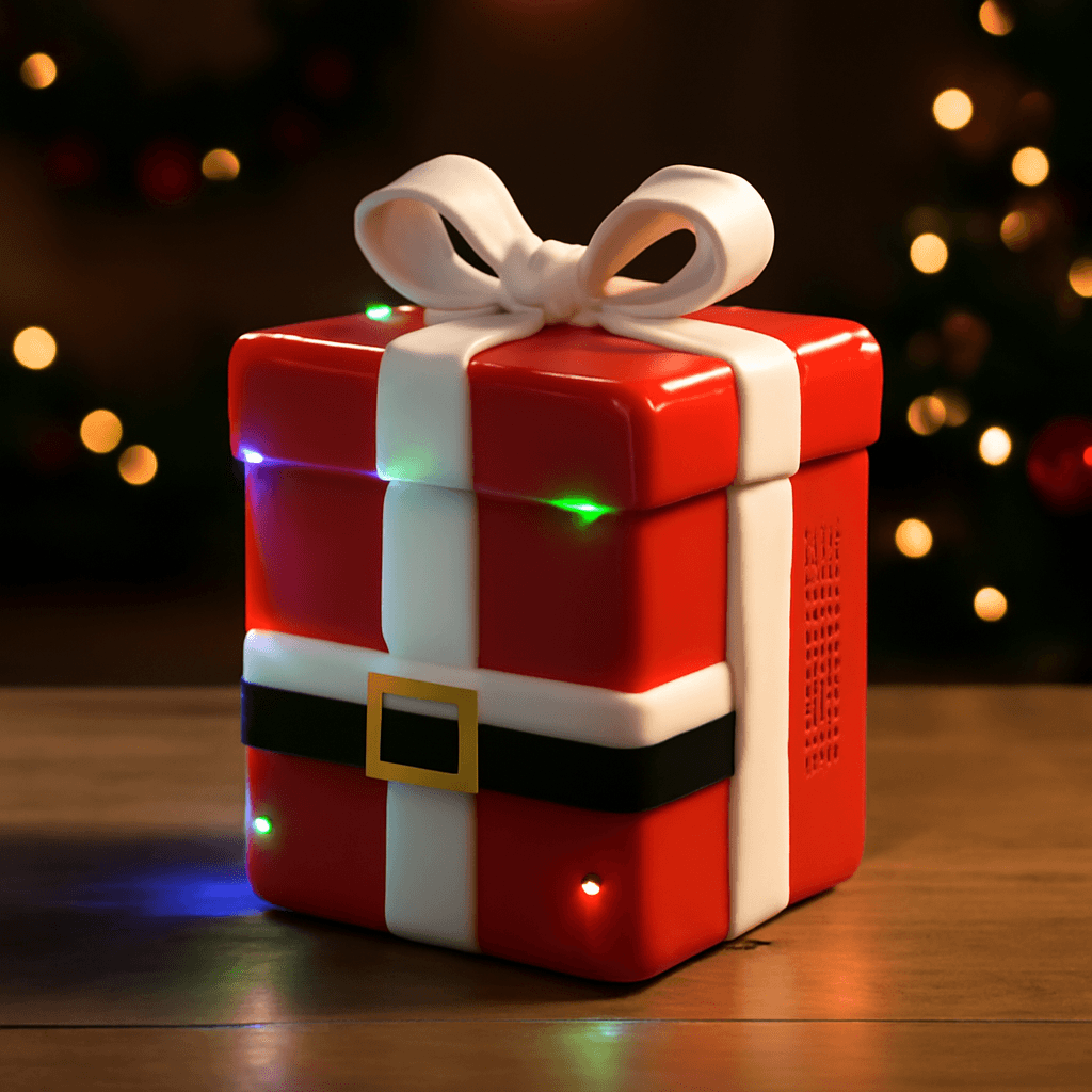 Caixa Papai Noel com luz e som que cria decoração natalina prática e animada em casa