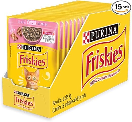 Pack Friskies Filhotes Carne ao Molho – 15 sachês por R$33,19 Amazon