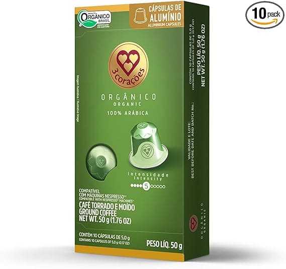 3 Corações Cápsulas Orgânicas (10) para Nespresso Original — R$ 19,95 Amazon
