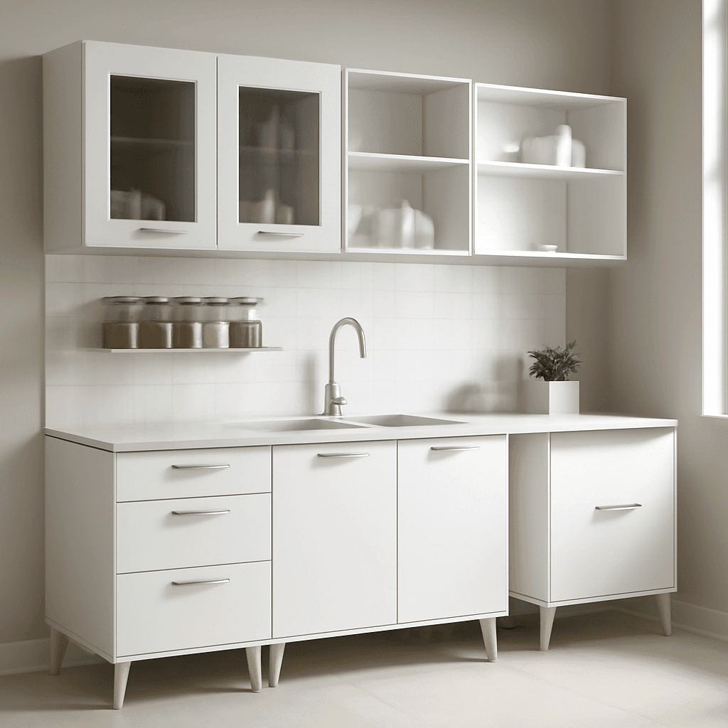 Cozinha completa modular que otimiza espaço e facilita o preparo das refeições