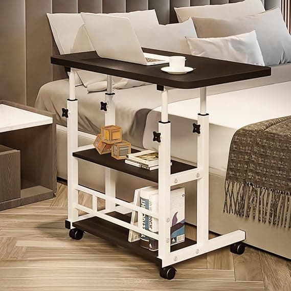 Mesa lateral portátil com altura ajustável para sofá/cama (Preto)