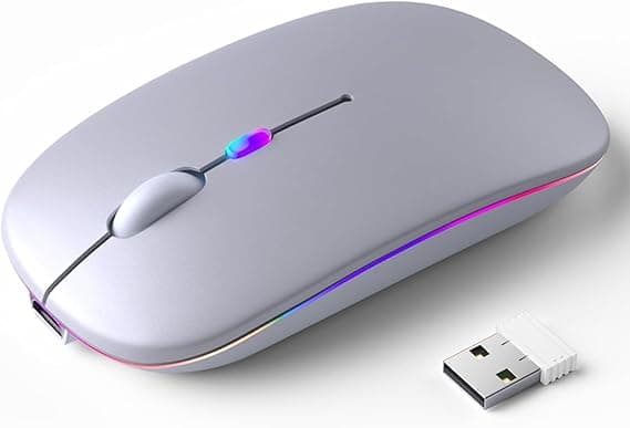 Mouse Sem Fio Recarregável com LED RGB — Ergonômico, BT/USB, R$14,99