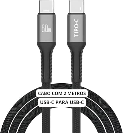 Cabo USB-C 2m Turbo 60W por R$9,98 na Amazon (de R$10,98)