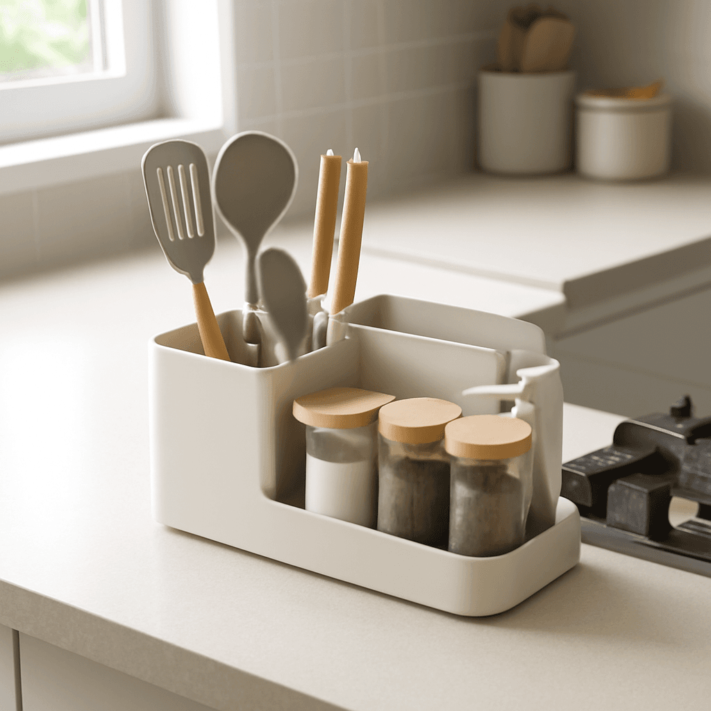 Organizador compacto que otimiza a cozinha e facilita o dia a dia em casa