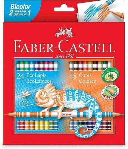 Conjunto 24 lápis Ecolápis Bicolor Faber Castell: 48 cores, R$38,41