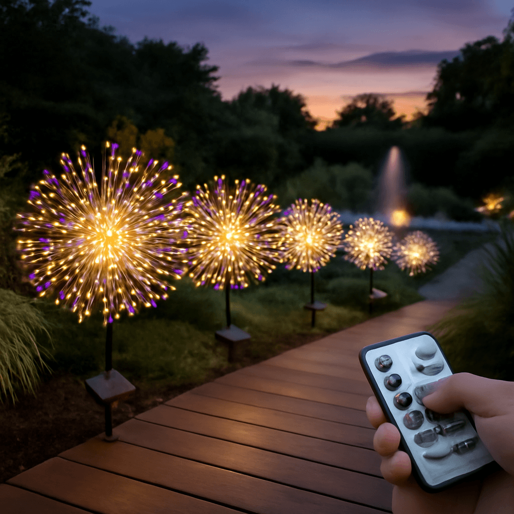 Kit de luzes de fogos de artifício solar que ilumina e decora ambientes externos