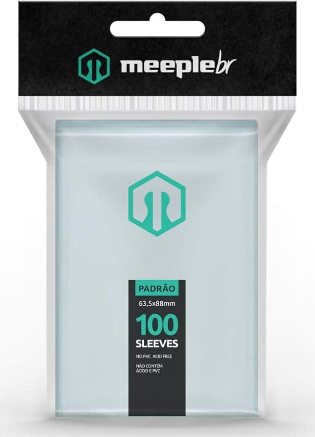 MeepleBR Sleeves PADRÃO 63,5×88 mm, 100 un., 60µ – R$14,96 na Amazon