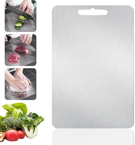 Tábua de corte em aço inox 304, 46×30 por R$70: higiene e praticidade