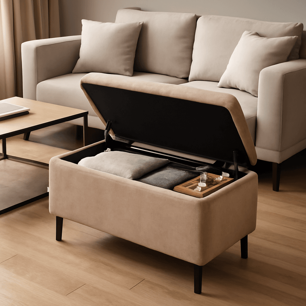 Baú organizador estofado que otimiza espaço e oferece conforto e elegância na sua casa