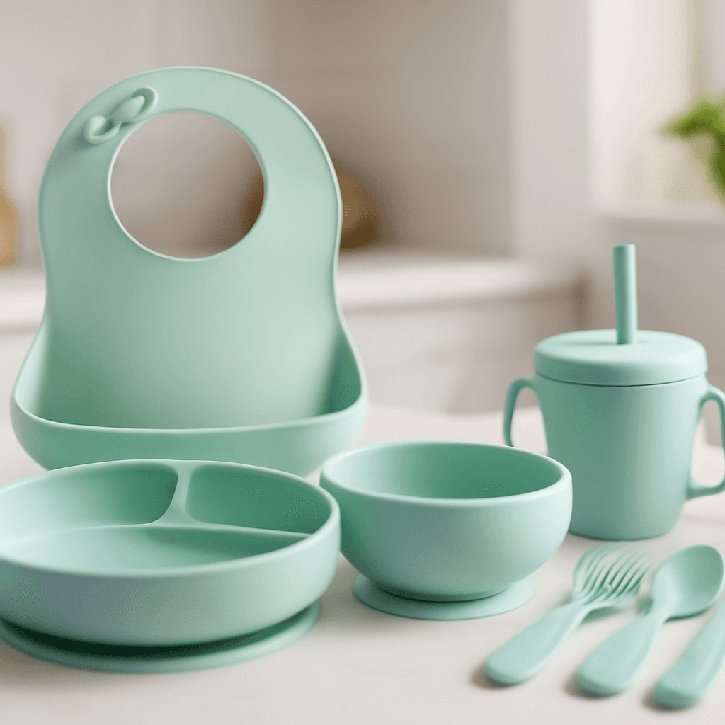 Kit bebê em silicone que garante segurança praticidade e higiene nas refeições diárias