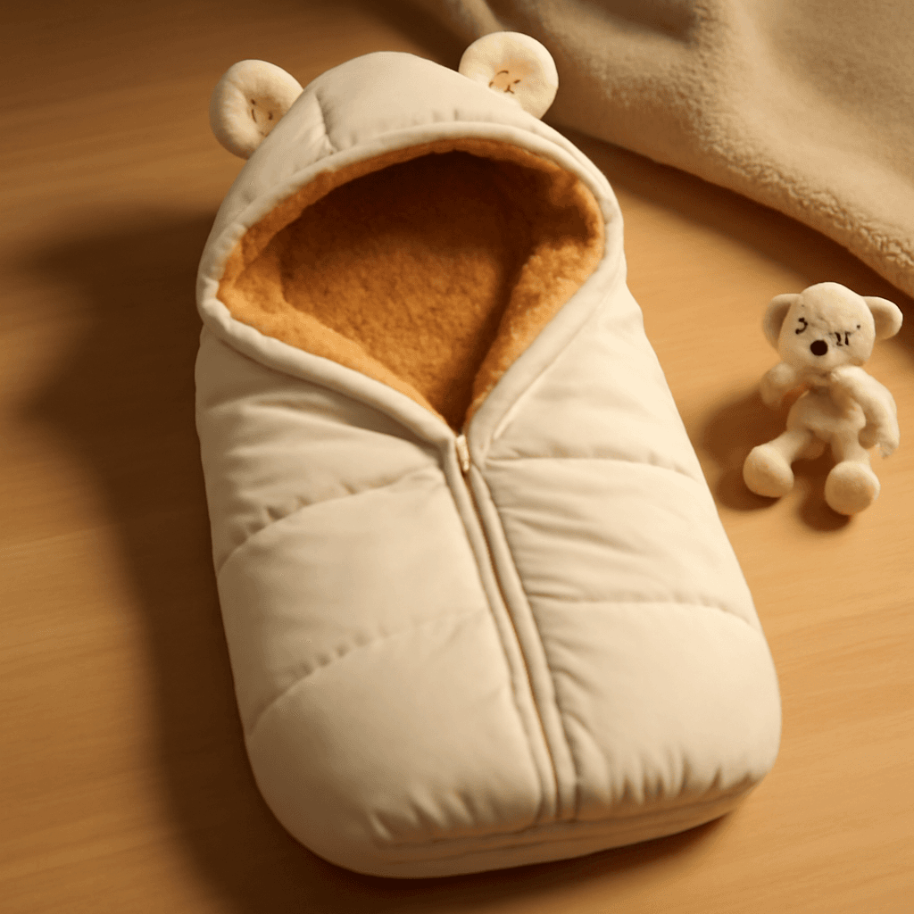 Saco de dormir para bebê que garante conforto e proteção no inverno e passeios