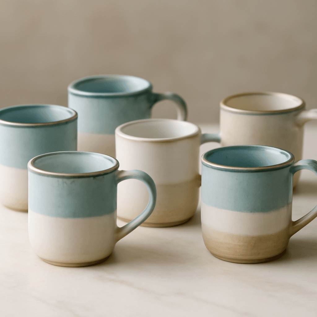 Jogo de 6 canecas em porcelana durável com design prático para o dia a dia