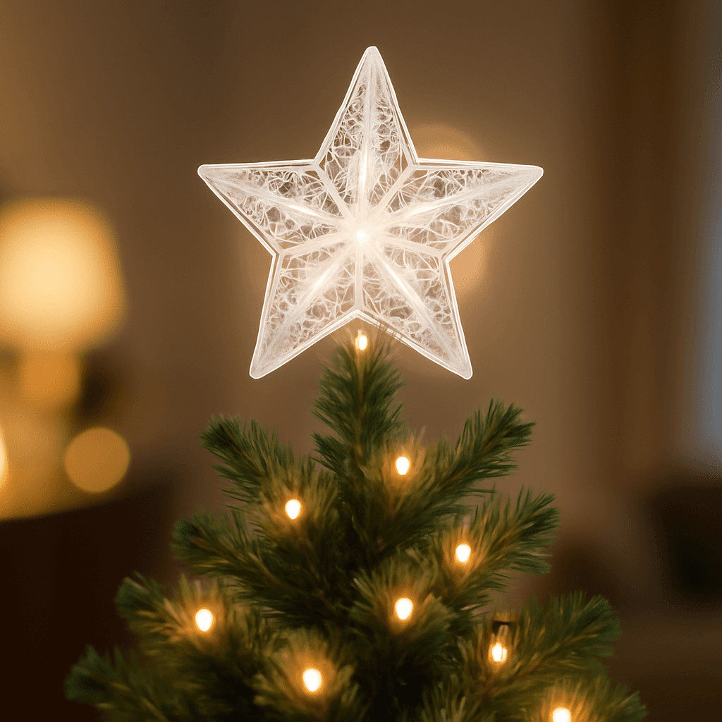 Ponteira estrela para árvore de Natal que valoriza decoração com brilho natural