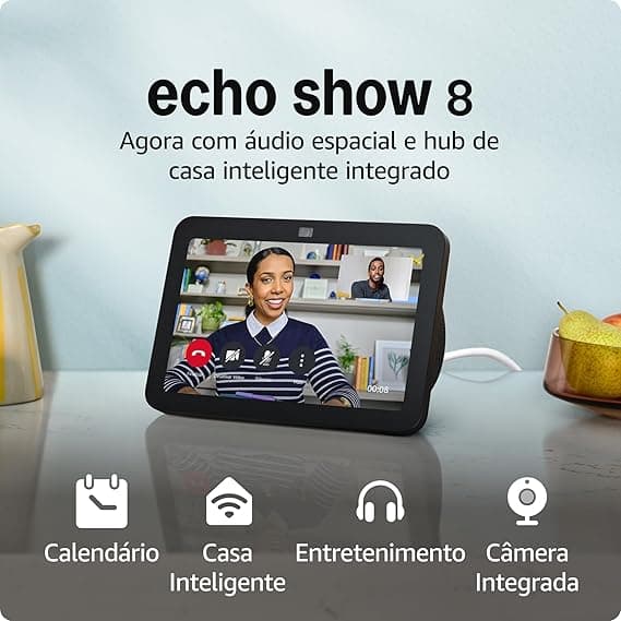 Echo Show 8 (3ª gen): tela de 8″ com áudio espacial por R$ 949,05