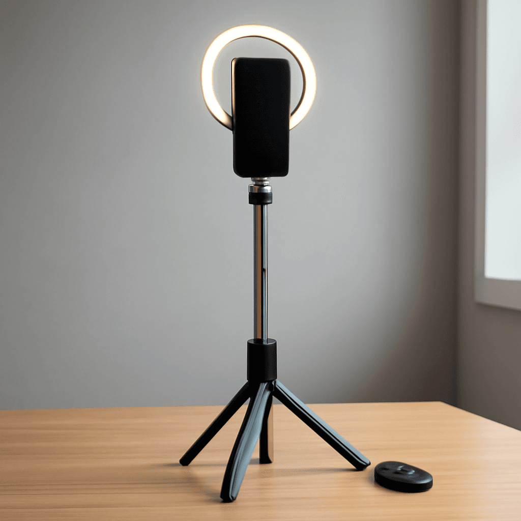 Tripé bastão de selfie com LED ajustável para fotos e vídeos práticos no dia a dia