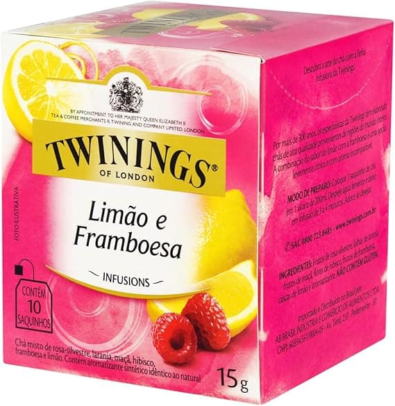 Twinings Limão-Framboesa: 10 sachês por R$15,87 na Amazon, sem cafeína