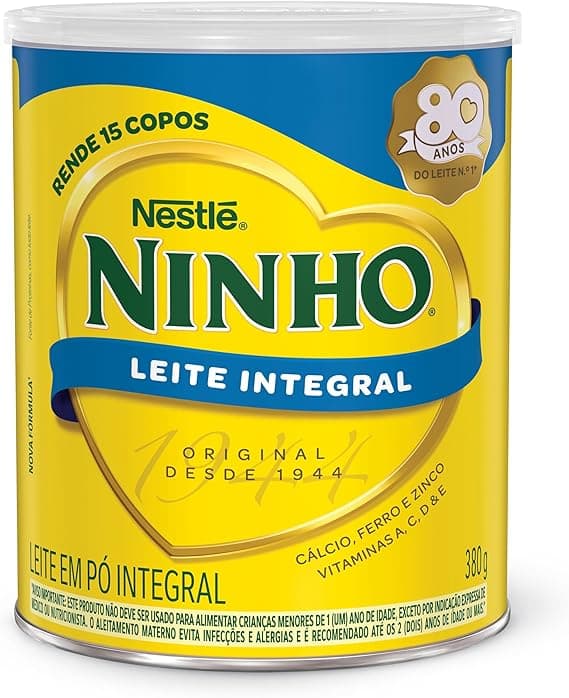 Leite em Pó Integral Ninho 380g a R$25,49 na Amazon; rendimento 3,1 L
