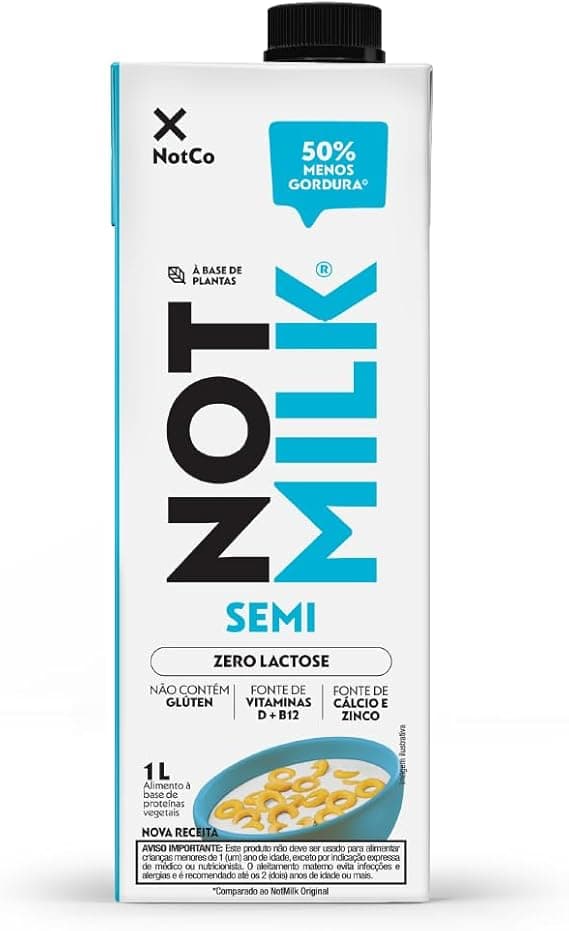NotMilk Semi Desnatada 1L da NotCo: preço atual R$16,99 na Amazon