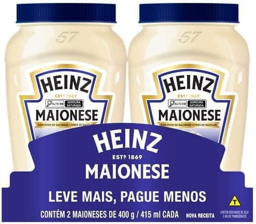 Maionese Heinz Tradicional 2×400 g por R$29,99 cremosidade sem glúten