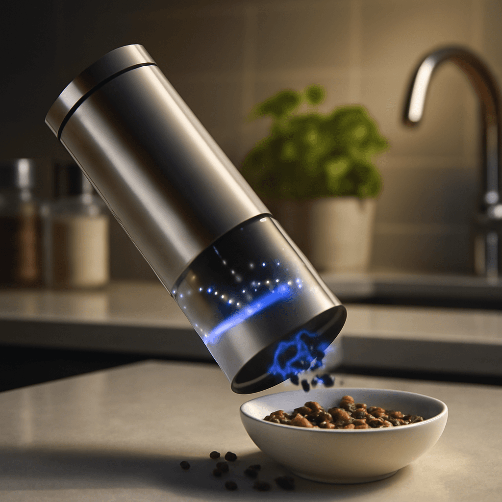 Moedor elétrico automático que facilita o preparo e tempero rápido na cozinha