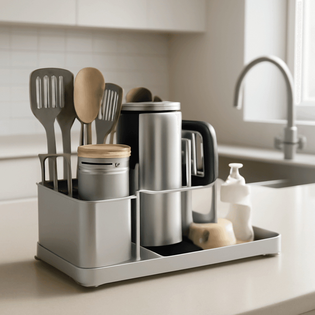 Suporte versátil para organizar a cozinha e facilitar o uso diário dos utensílios