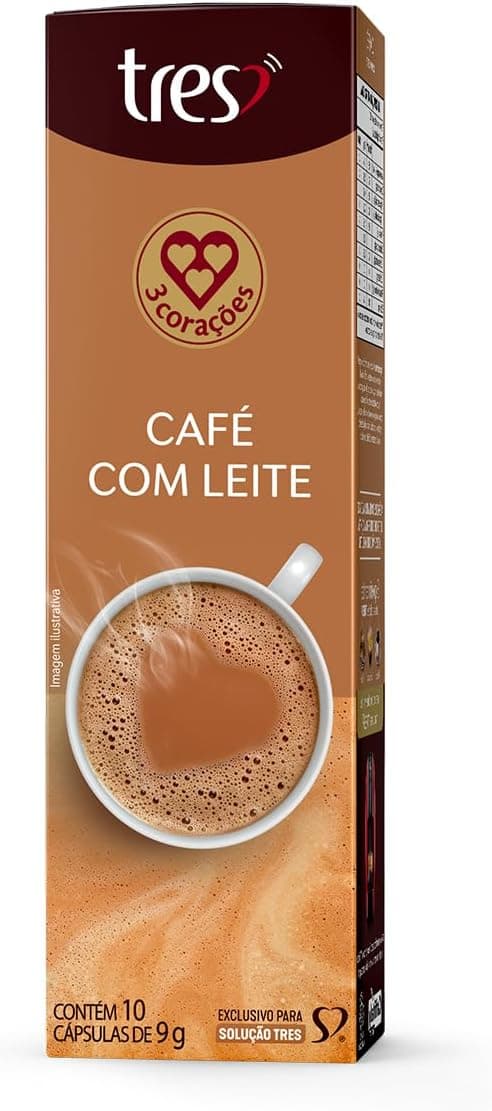 3 Corações TRES Café com Leite: 10 cápsulas por R$23,99 na Amazon