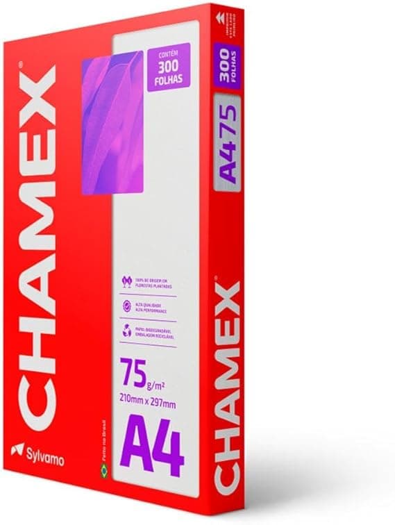 Chamex A4 75 g – Pacote com 300 folhas por R$18,99 com 10% de desconto
