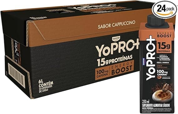YoPRO Energy Boost 24x250ml: 15 g proteína, 100 mg cafeína, R$200,29