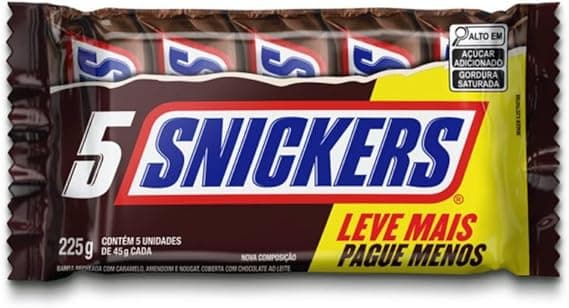 Snickers 5×45 g por R$19,59 na Amazon: energia prática e frete grátis