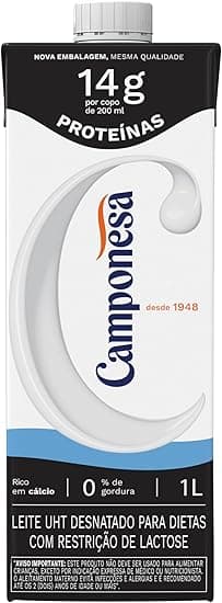 Leite Camponesa Zero Lactose 1L — 14 g proteína por copo — R$11,99