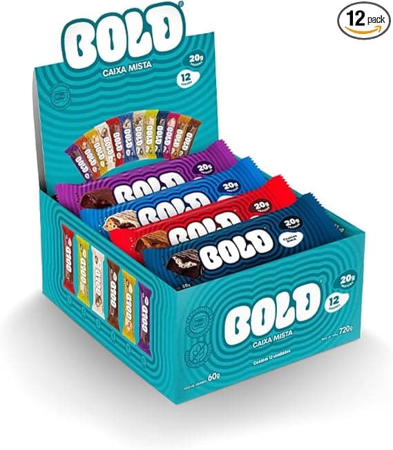 Barra BOLD Snacks Mista: 12 unidades, 20g proteína, sem açúcar
