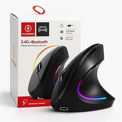 Mouse Ergonômico Sem Fio Vertical Recarregável ErgoTech DPI Ajustável