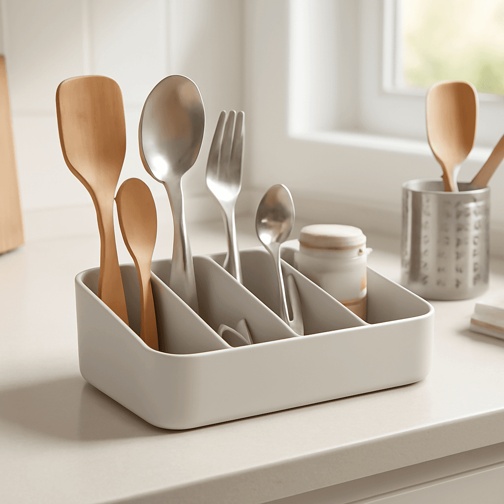 Organizador compacto que otimiza a cozinha facilitando o acesso aos utensílios