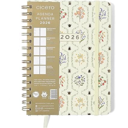 Agenda Planner Wire-O 2026 Jardim Semanal Off White Desconto na Amazon