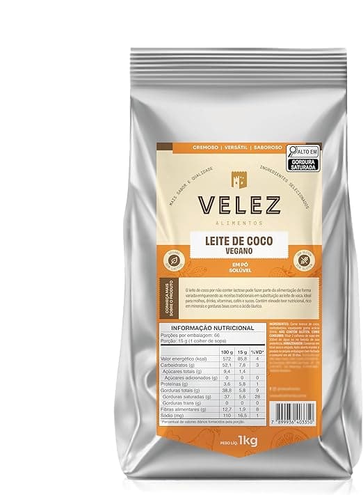 Leite de coco em pó vegano VELEZ 1kg: R$85,40 na Amazon (de R$125,06)